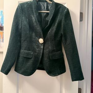 Elegant Dark Green Velvet Women's Blazer with Collar